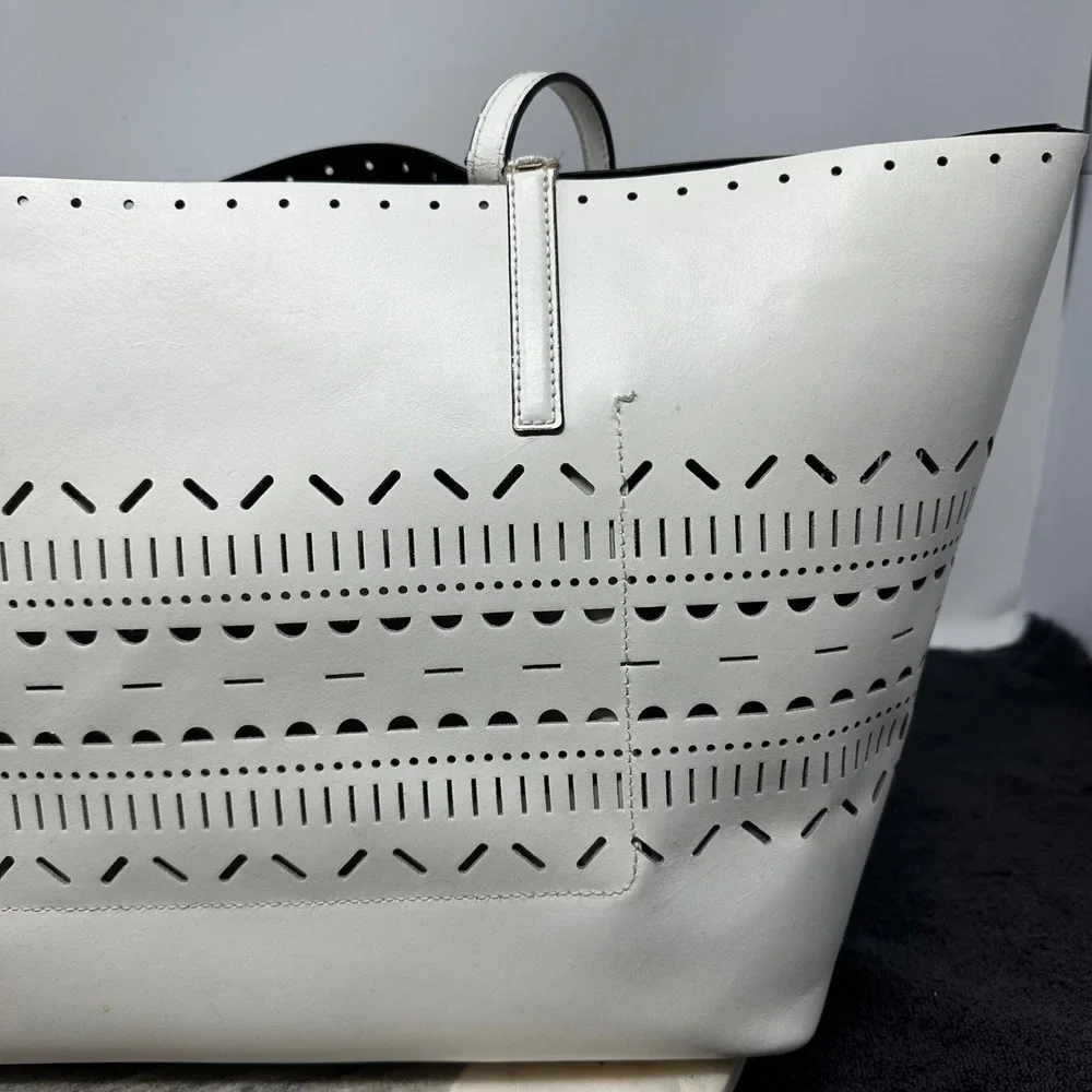 Kate Spade Lillian Court Medium Harmony Tote Bag White Leather Work Beach Travel